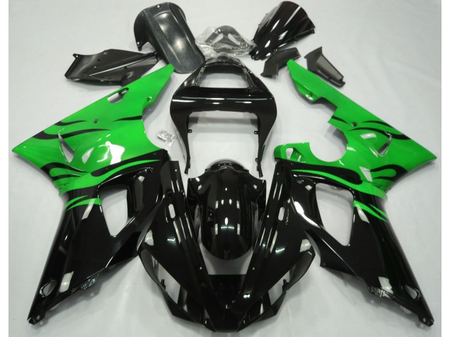 Schwarz Flamme & Grün 2000-2001 Yamaha R1 Motorrad Verkleidung Schwarz Flamme & Grün 2000-2001 Yamaha R1 Motorrad Verkleidung
