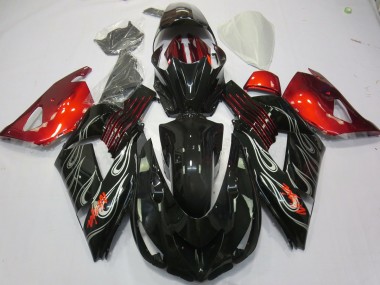 Schwarz Flamme Rot 2006-2011 Kawasaki ZX14R Motorrad Verkleidung