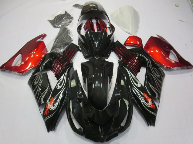 Schwarz Flamme Rot 2006-2011 Kawasaki ZX14R Motorrad Verkleidung Schwarz Flamme Rot 2006-2011 Kawasaki ZX14R Motorrad Verkleidung