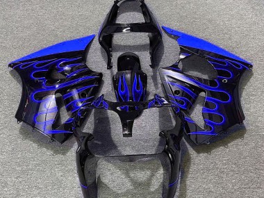 Schwarz Glänzend & Blau Flame 2000-2002 Kawasaki ZX6R Motorrad Verkleidung