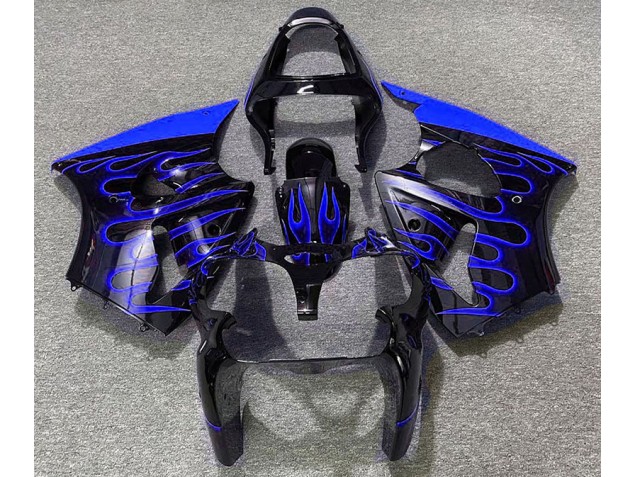 Schwarz Glänzend & Blau Flame 2000-2002 Kawasaki ZX6R Motorrad Verkleidung Schwarz Glänzend & Blau Flame 2000-2002 Kawasaki ZX6R Motorrad Verkleidung