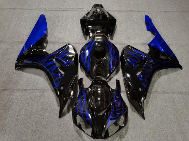 Schwarz Glänzend Blau Flame 2006-2007 Honda CBR1000RR Motorrad Verkleidung Schwarz Glänzend Blau Flame 2006-2007 Honda CBR1000RR Motorrad Verkleidung