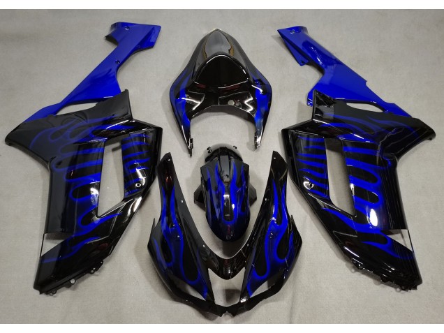 Schwarz Glänzend & Blau Flame 2007-2008 Kawasaki ZX6R Motorrad Verkleidung Schwarz Glänzend & Blau Flame 2007-2008 Kawasaki ZX6R Motorrad Verkleidung