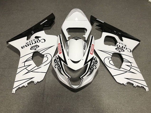 Schwarz Glänzend & Weiß Corona Stil 2004-2005 Suzuki GSXR 600-750 Motorrad Verkleidung Schwarz Glänzend & Weiß Corona Stil 2004-2005 Suzuki GSXR 600-750 Motorrad Verkleidung