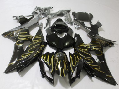 Schwarz Glänzend & Flame 2008-2016 Yamaha R6 Motorrad Verkleidung