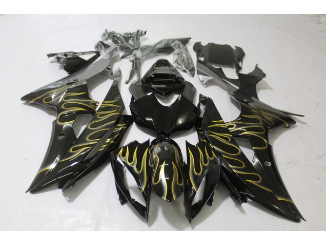 Schwarz Glänzend & Flame 2008-2016 Yamaha R6 Motorrad Verkleidung Schwarz Glänzend & Flame 2008-2016 Yamaha R6 Motorrad Verkleidung