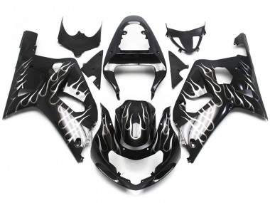 Schwarz & Glänzend Weiß Flamme 2001-2003 Suzuki GSXR 600-750 Motorrad Verkleidung