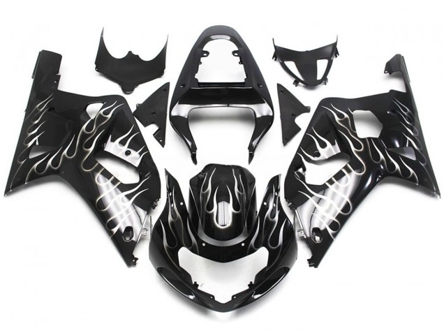 Schwarz & Glänzend Weiß Flamme 2001-2003 Suzuki GSXR 600-750 Motorrad Verkleidung