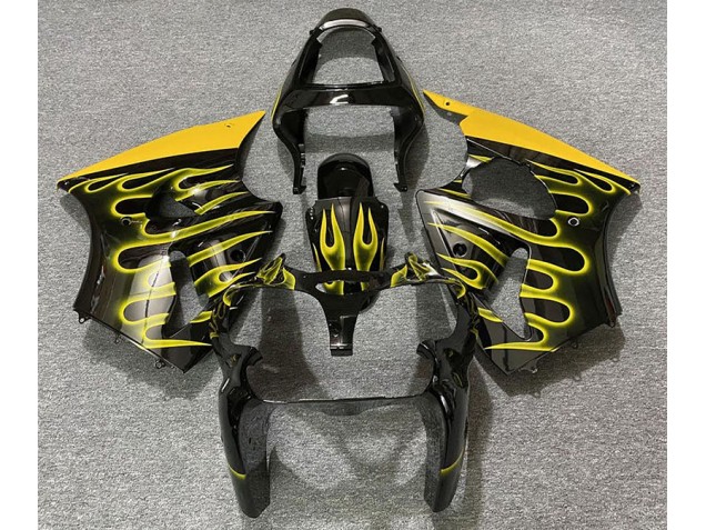 Schwarz Glänzend & Gelb Flame 2000-2002 Kawasaki ZX6R Motorrad Verkleidung Schwarz Glänzend & Gelb Flame 2000-2002 Kawasaki ZX6R Motorrad Verkleidung