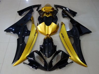 Schwarz Glänzend & Gold 2008-2016 Yamaha R6 Motorrad Verkleidung