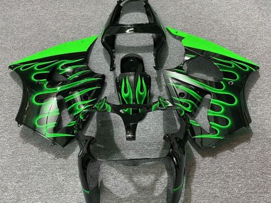 Schwarz Glänzend & Grün Flame 2000-2002 Kawasaki ZX6R Motorrad Verkleidung