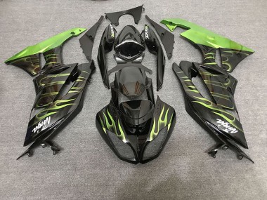 Schwarz Glänzend & Grün Flame 2009-2012 Kawasaki ZX6R Motorrad Verkleidung