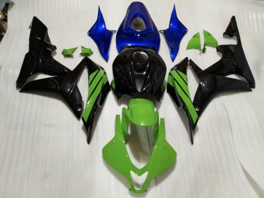 Schwarz Glänzend & Grüne & Blaue Akzente 2007-2008 Honda CBR600RR Motorrad Verkleidung