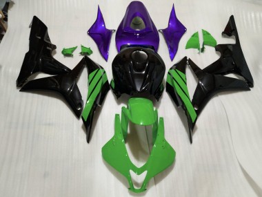 Schwarz Glänzend & Grüne & Violette Akzente 2007-2008 Honda CBR600RR Motorrad Verkleidung