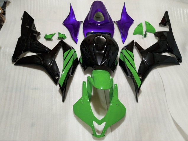 Schwarz Glänzend & Grüne & Violette Akzente 2007-2008 Honda CBR600RR Motorrad Verkleidung Schwarz Glänzend & Grüne & Violette Akzente 2007-2008 Honda CBR600RR Motorrad Verkleidung