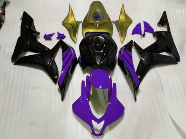 Schwarz Glänzend & Lila Mit Goldenen Akzenten 2007-2008 Honda CBR600RR Motorrad Verkleidung