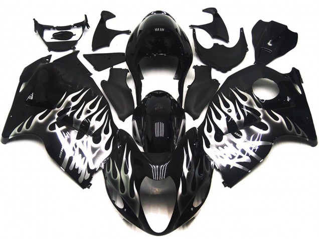 Schwarz Glänzend Mit Silber Flame 1997-2007 Suzuki GSXR 1300 Motorrad Verkleidung Schwarz Glänzend Mit Silber Flame 1997-2007 Suzuki GSXR 1300 Motorrad Verkleidung