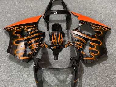 Schwarz Glänzend & Orange Flame 2000-2002 Kawasaki ZX6R Motorrad Verkleidung