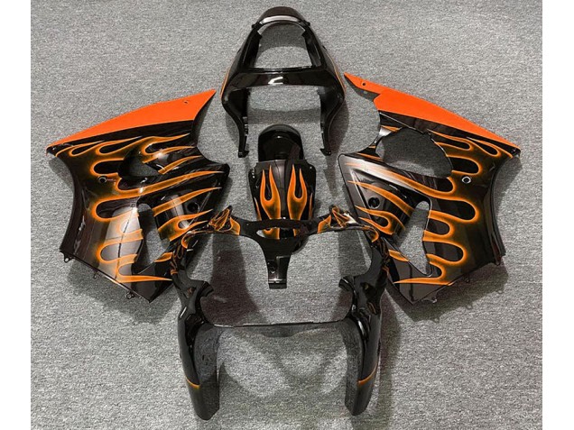 Schwarz Glänzend & Orange Flame 2000-2002 Kawasaki ZX6R Motorrad Verkleidung Schwarz Glänzend & Orange Flame 2000-2002 Kawasaki ZX6R Motorrad Verkleidung