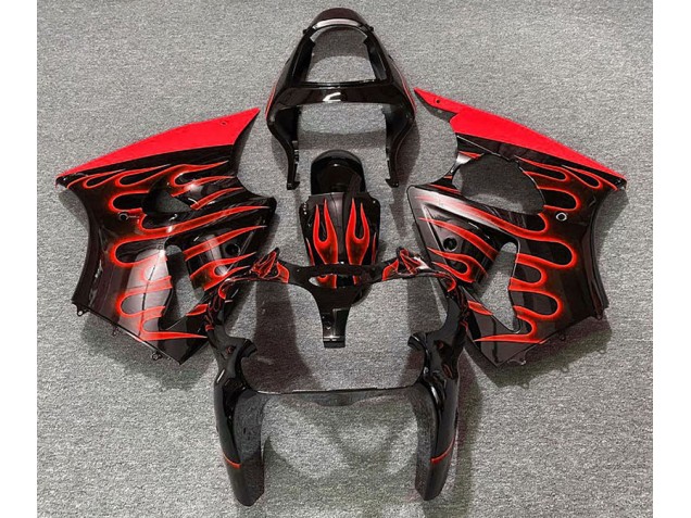 Schwarz Glänzend & Rot Flame 2000-2002 Kawasaki ZX6R Motorrad Verkleidung Schwarz Glänzend & Rot Flame 2000-2002 Kawasaki ZX6R Motorrad Verkleidung