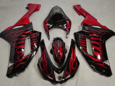Schwarz Glänzend & Rot Flame 2007-2008 Kawasaki ZX6R Motorrad Verkleidung