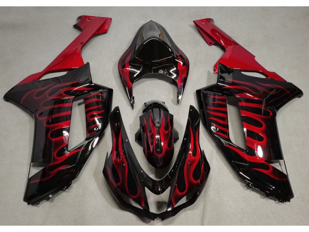 Schwarz Glänzend & Rot Flame 2007-2008 Kawasaki ZX6R Motorrad Verkleidung Schwarz Glänzend & Rot Flame 2007-2008 Kawasaki ZX6R Motorrad Verkleidung