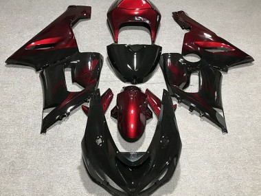 Schwarz Glänzend & Tiefrot 2005-2006 Kawasaki ZX6R Motorrad Verkleidung