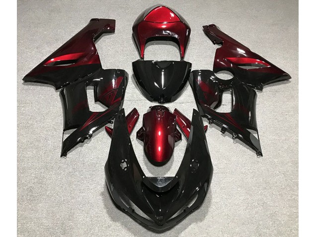 Schwarz Glänzend & Tiefrot 2005-2006 Kawasaki ZX6R Motorrad Verkleidung Schwarz Glänzend & Tiefrot 2005-2006 Kawasaki ZX6R Motorrad Verkleidung