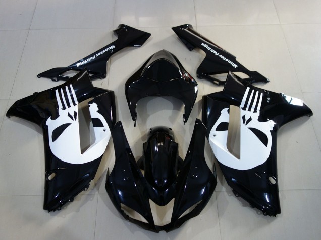 Schwarz Glänzend & Totenkopf 2007-2008 Kawasaki ZX6R Motorrad Verkleidung Schwarz Glänzend & Totenkopf 2007-2008 Kawasaki ZX6R Motorrad Verkleidung