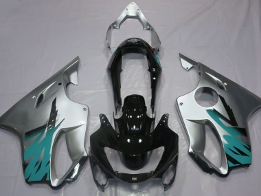 Silber Glänzend & Blaugrün 1999-2000 Honda CBR600 F4 Motorrad Verkleidung