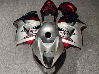Silber Glänzend & Candy Red 1997-2007 Suzuki GSXR 1300 Motorrad Verkleidung