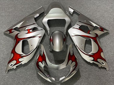 Silber Glänzend & Rot 2001-2003 Suzuki GSXR 600-750 Motorrad Verkleidung